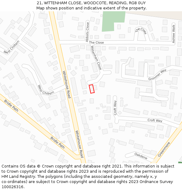 21, WITTENHAM CLOSE, WOODCOTE, READING, RG8 0UY: Location map and indicative extent of plot