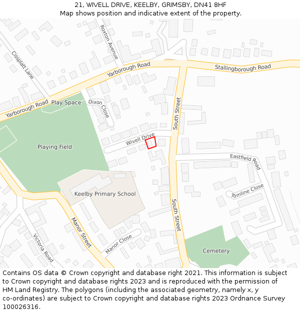 21, WIVELL DRIVE, KEELBY, GRIMSBY, DN41 8HF: Location map and indicative extent of plot