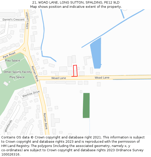 21, WOAD LANE, LONG SUTTON, SPALDING, PE12 9LD: Location map and indicative extent of plot