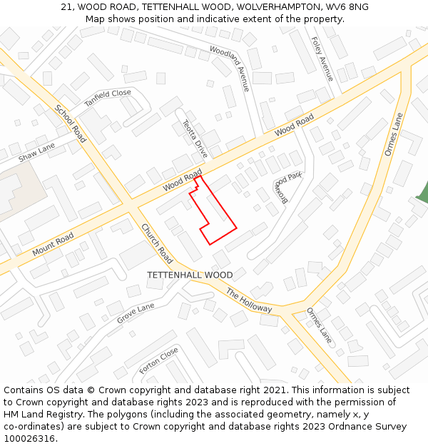 21, WOOD ROAD, TETTENHALL WOOD, WOLVERHAMPTON, WV6 8NG: Location map and indicative extent of plot