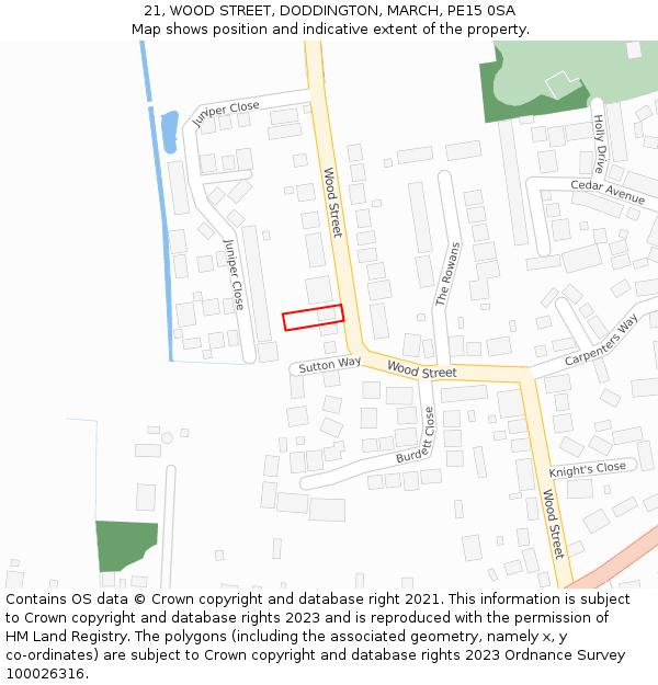 21, WOOD STREET, DODDINGTON, MARCH, PE15 0SA: Location map and indicative extent of plot