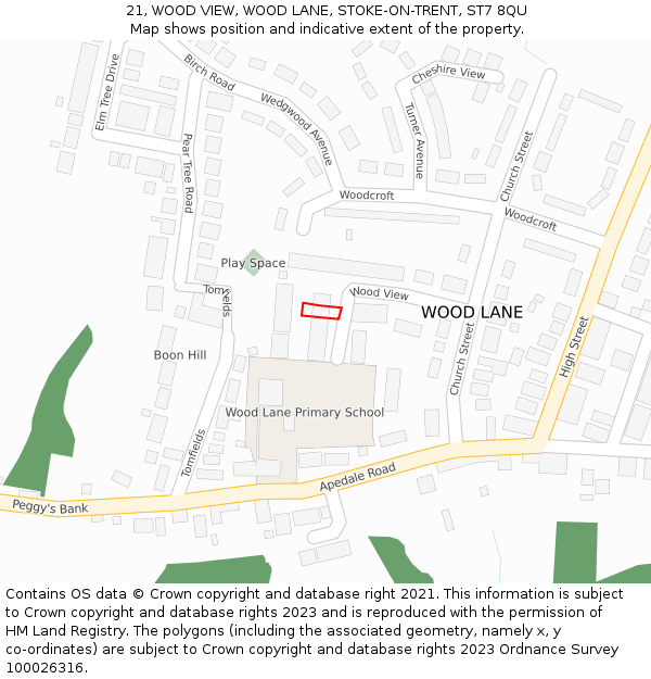 21, WOOD VIEW, WOOD LANE, STOKE-ON-TRENT, ST7 8QU: Location map and indicative extent of plot