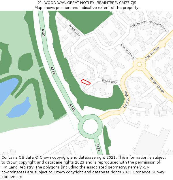 21, WOOD WAY, GREAT NOTLEY, BRAINTREE, CM77 7JS: Location map and indicative extent of plot
