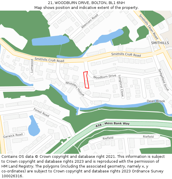 21, WOODBURN DRIVE, BOLTON, BL1 6NH: Location map and indicative extent of plot