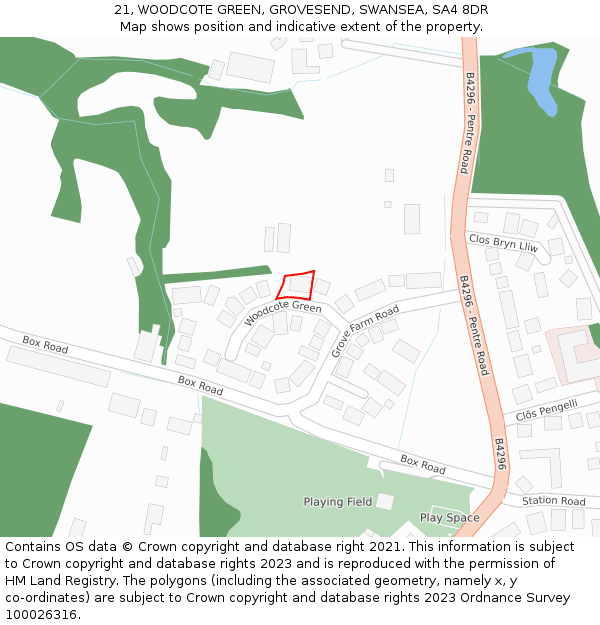 21, WOODCOTE GREEN, GROVESEND, SWANSEA, SA4 8DR: Location map and indicative extent of plot