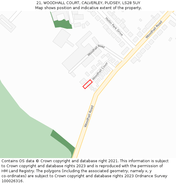 21, WOODHALL COURT, CALVERLEY, PUDSEY, LS28 5UY: Location map and indicative extent of plot