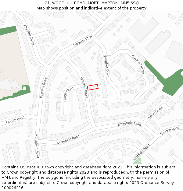 21, WOODHILL ROAD, NORTHAMPTON, NN5 6SQ: Location map and indicative extent of plot