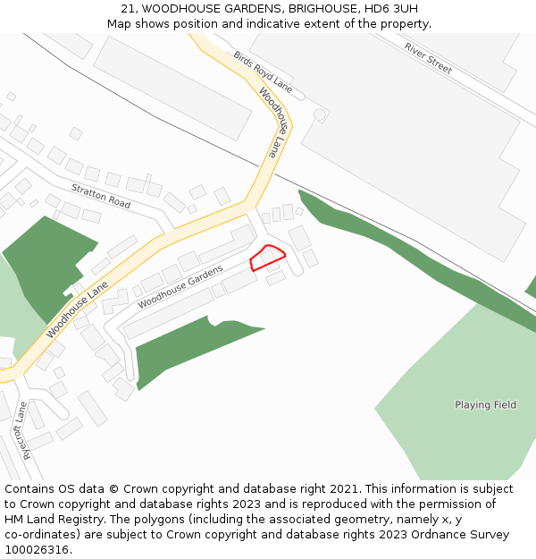 21, WOODHOUSE GARDENS, BRIGHOUSE, HD6 3UH: Location map and indicative extent of plot