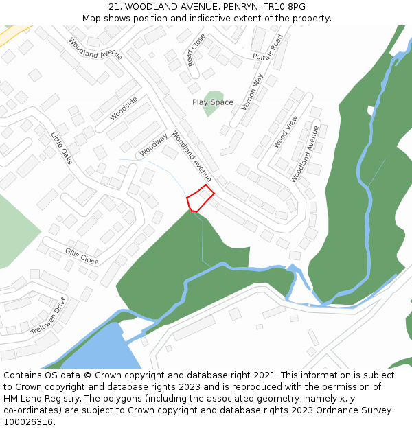 21, WOODLAND AVENUE, PENRYN, TR10 8PG: Location map and indicative extent of plot