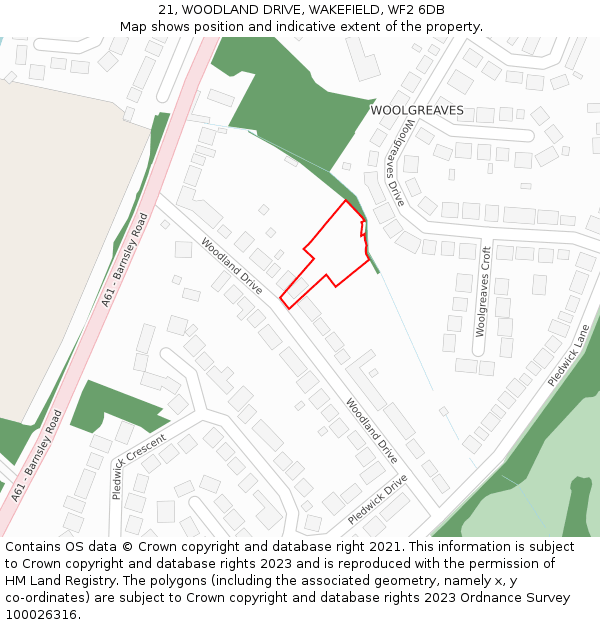 21, WOODLAND DRIVE, WAKEFIELD, WF2 6DB: Location map and indicative extent of plot