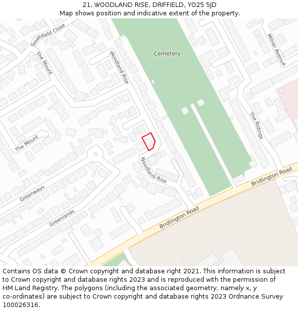 21, WOODLAND RISE, DRIFFIELD, YO25 5JD: Location map and indicative extent of plot