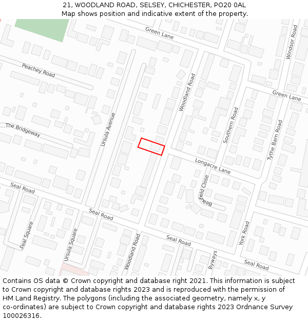 21, WOODLAND ROAD, SELSEY, CHICHESTER, PO20 0AL: Location map and indicative extent of plot