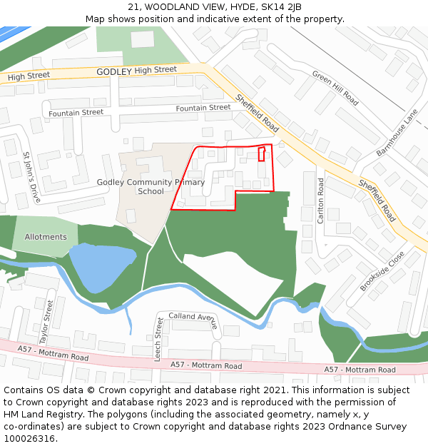 21, WOODLAND VIEW, HYDE, SK14 2JB: Location map and indicative extent of plot