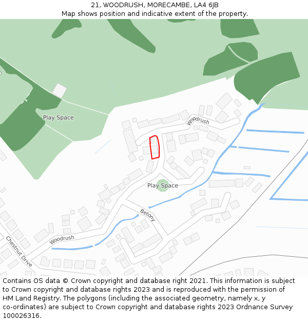 21, WOODRUSH, MORECAMBE, LA4 6JB: Location map and indicative extent of plot