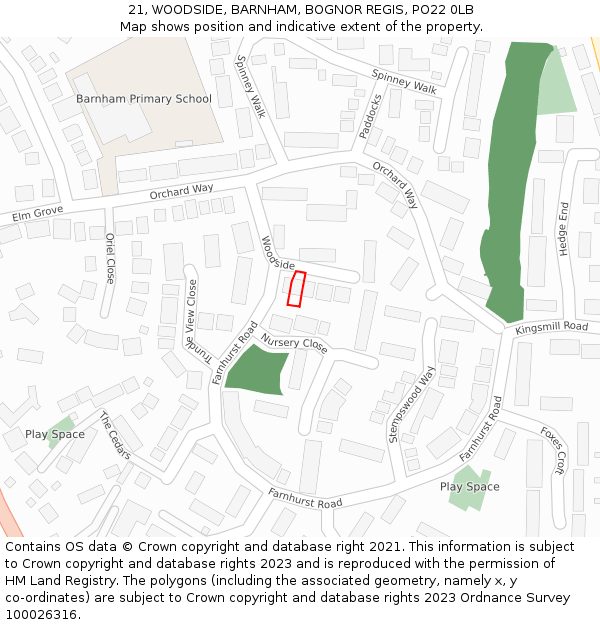 21, WOODSIDE, BARNHAM, BOGNOR REGIS, PO22 0LB: Location map and indicative extent of plot