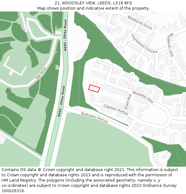 21, WOODSLEY VIEW, LEEDS, LS16 8FQ: Location map and indicative extent of plot