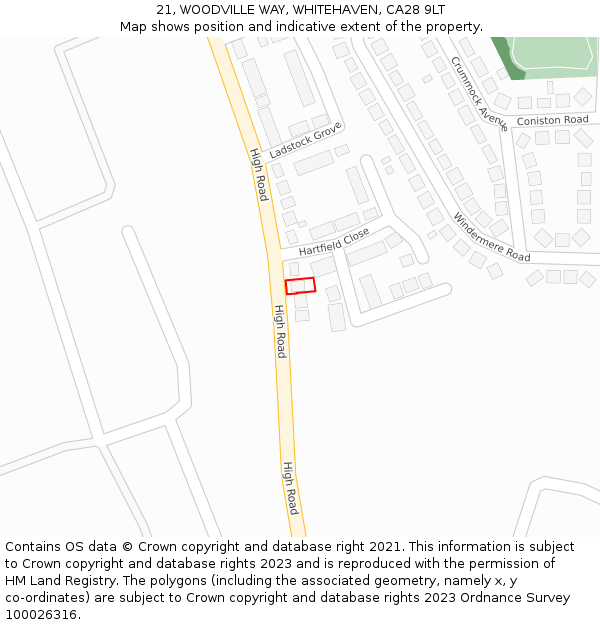 21, WOODVILLE WAY, WHITEHAVEN, CA28 9LT: Location map and indicative extent of plot