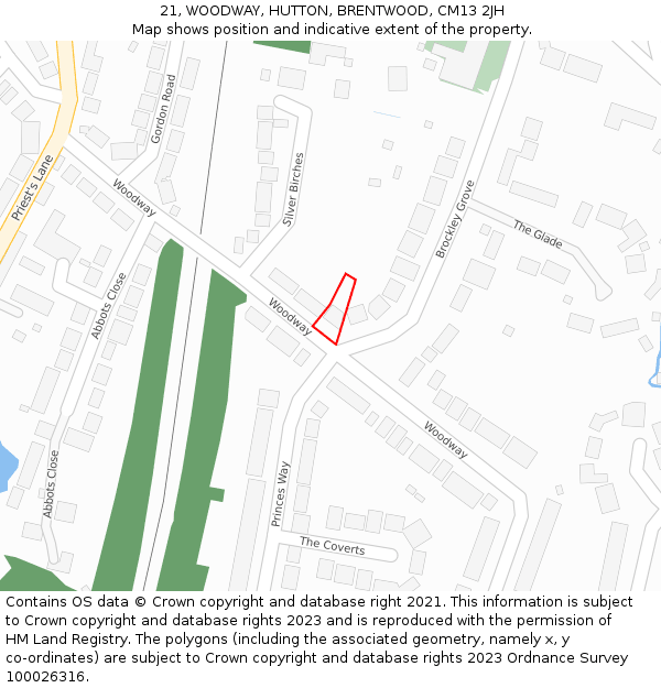 21, WOODWAY, HUTTON, BRENTWOOD, CM13 2JH: Location map and indicative extent of plot