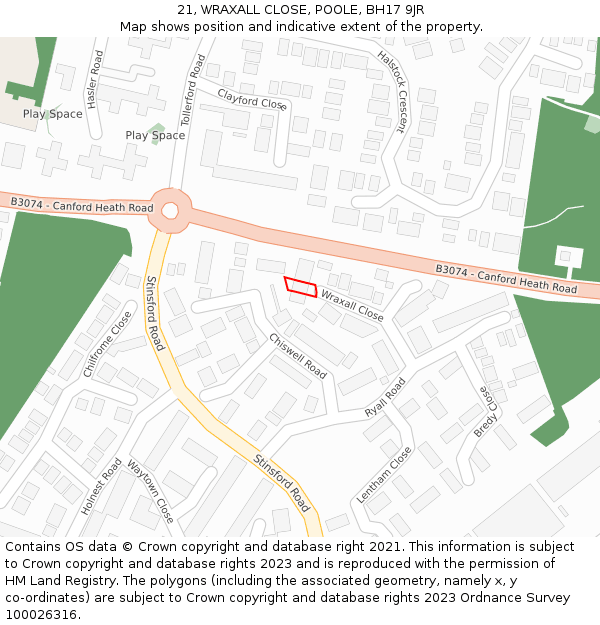 21, WRAXALL CLOSE, POOLE, BH17 9JR: Location map and indicative extent of plot