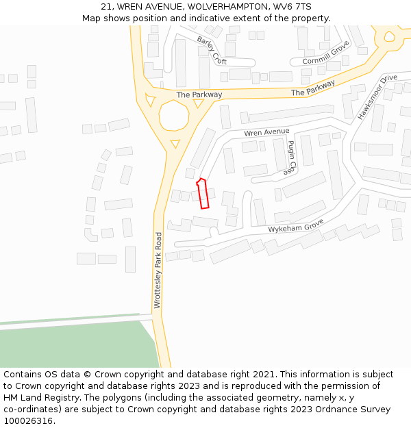 21, WREN AVENUE, WOLVERHAMPTON, WV6 7TS: Location map and indicative extent of plot