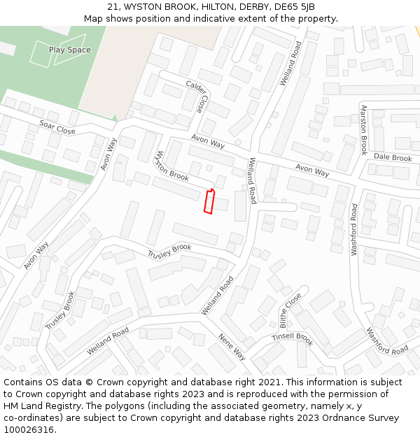 21, WYSTON BROOK, HILTON, DERBY, DE65 5JB: Location map and indicative extent of plot