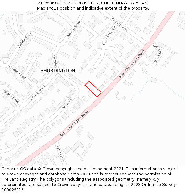21, YARNOLDS, SHURDINGTON, CHELTENHAM, GL51 4SJ: Location map and indicative extent of plot