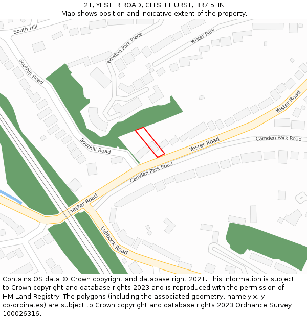 21, YESTER ROAD, CHISLEHURST, BR7 5HN: Location map and indicative extent of plot