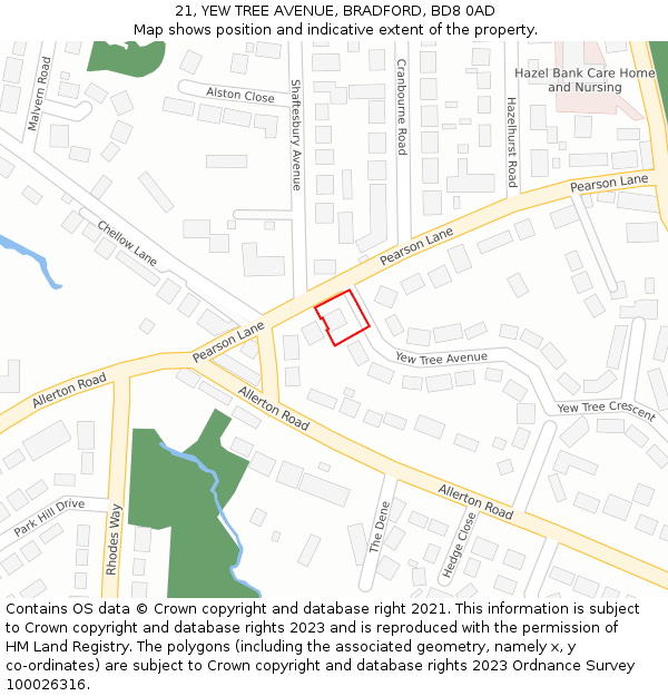 21, YEW TREE AVENUE, BRADFORD, BD8 0AD: Location map and indicative extent of plot