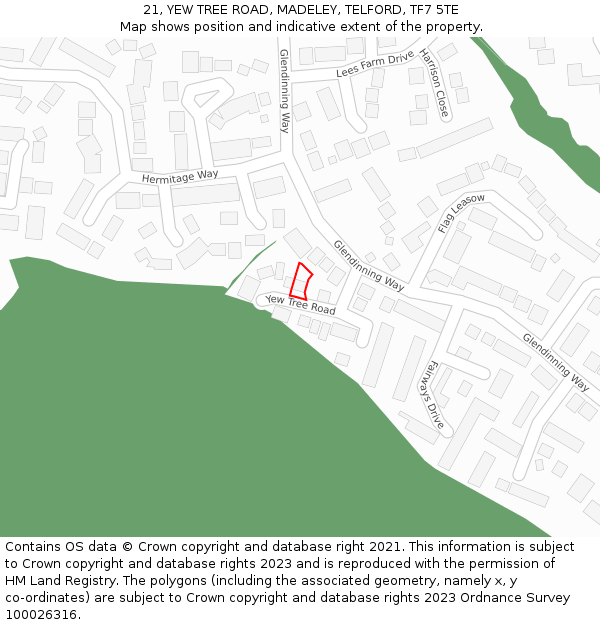 21, YEW TREE ROAD, MADELEY, TELFORD, TF7 5TE: Location map and indicative extent of plot
