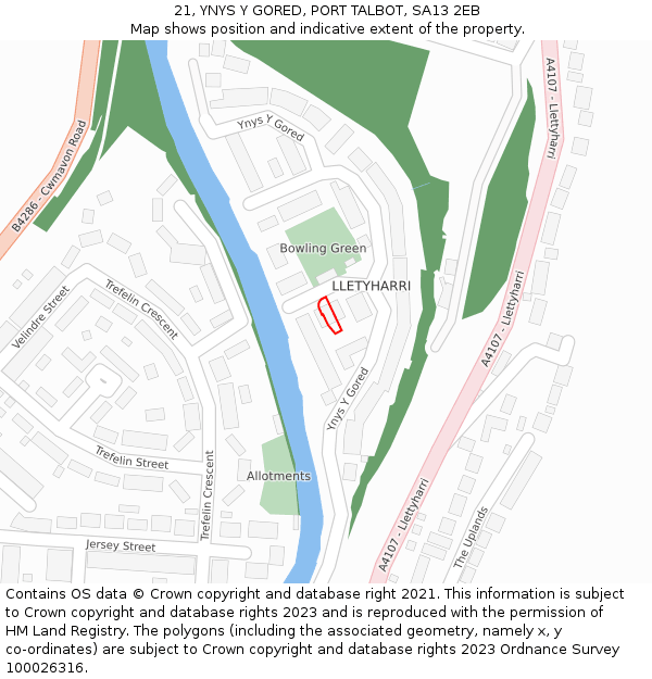 21, YNYS Y GORED, PORT TALBOT, SA13 2EB: Location map and indicative extent of plot