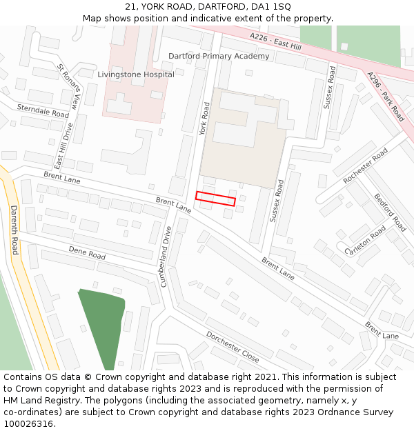 21, YORK ROAD, DARTFORD, DA1 1SQ: Location map and indicative extent of plot