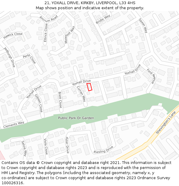 21, YOXALL DRIVE, KIRKBY, LIVERPOOL, L33 4HS: Location map and indicative extent of plot