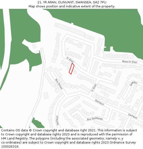 21, YR ARAN, DUNVANT, SWANSEA, SA2 7PU: Location map and indicative extent of plot