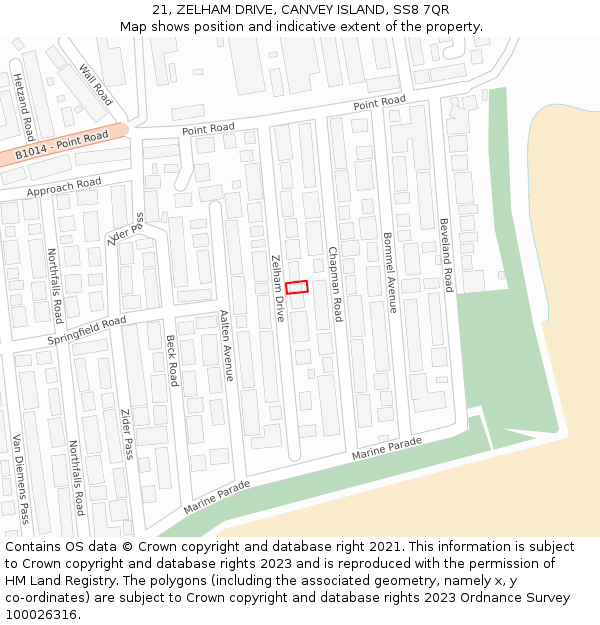 21, ZELHAM DRIVE, CANVEY ISLAND, SS8 7QR: Location map and indicative extent of plot