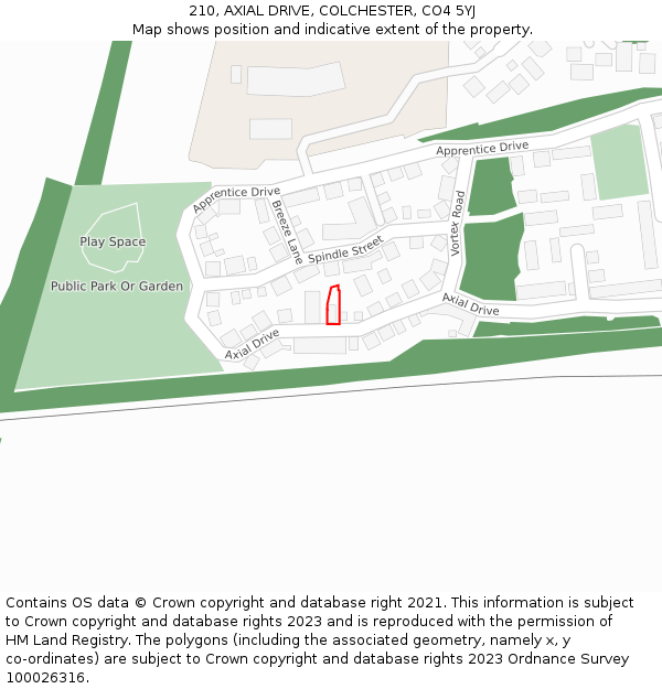 210, AXIAL DRIVE, COLCHESTER, CO4 5YJ: Location map and indicative extent of plot