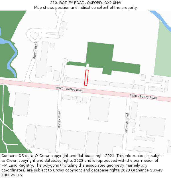 210, BOTLEY ROAD, OXFORD, OX2 0HW: Location map and indicative extent of plot