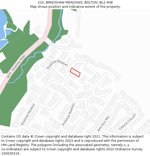 210, BRADSHAW MEADOWS, BOLTON, BL2 4NE: Location map and indicative extent of plot