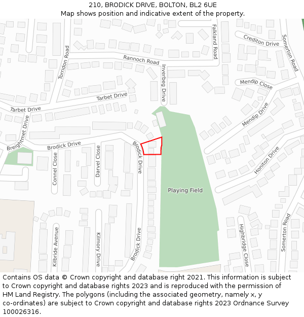 210, BRODICK DRIVE, BOLTON, BL2 6UE: Location map and indicative extent of plot