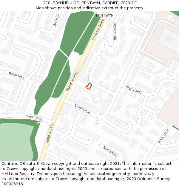 210, BRYNHEULOG, PENTWYN, CARDIFF, CF23 7JF: Location map and indicative extent of plot