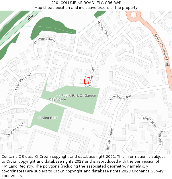 210, COLUMBINE ROAD, ELY, CB6 3WP: Location map and indicative extent of plot