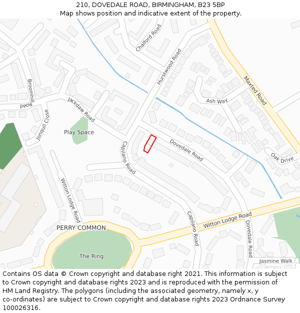 210, DOVEDALE ROAD, BIRMINGHAM, B23 5BP: Location map and indicative extent of plot