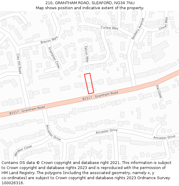 210, GRANTHAM ROAD, SLEAFORD, NG34 7NU: Location map and indicative extent of plot