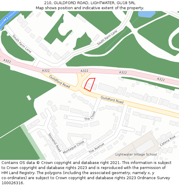 210, GUILDFORD ROAD, LIGHTWATER, GU18 5RL: Location map and indicative extent of plot