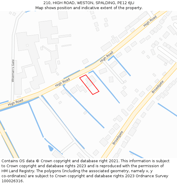 210, HIGH ROAD, WESTON, SPALDING, PE12 6JU: Location map and indicative extent of plot