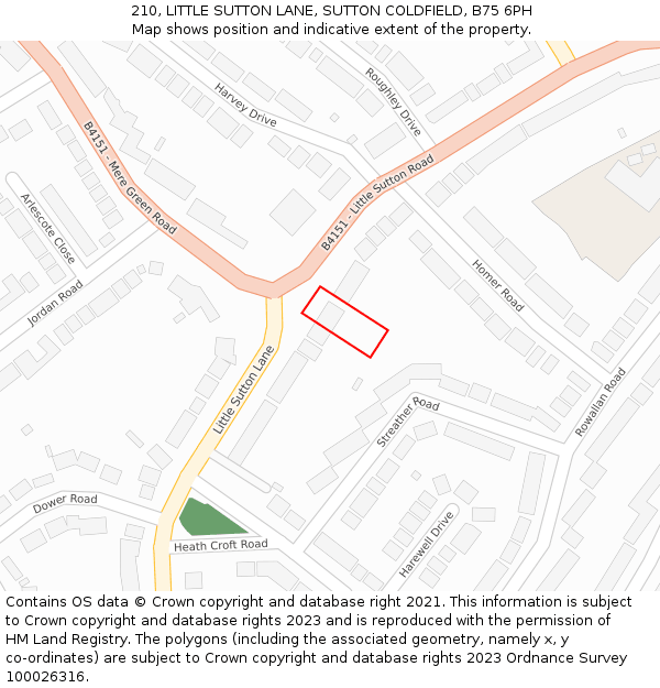 210, LITTLE SUTTON LANE, SUTTON COLDFIELD, B75 6PH: Location map and indicative extent of plot