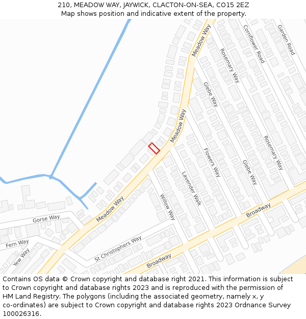 210, MEADOW WAY, JAYWICK, CLACTON-ON-SEA, CO15 2EZ: Location map and indicative extent of plot