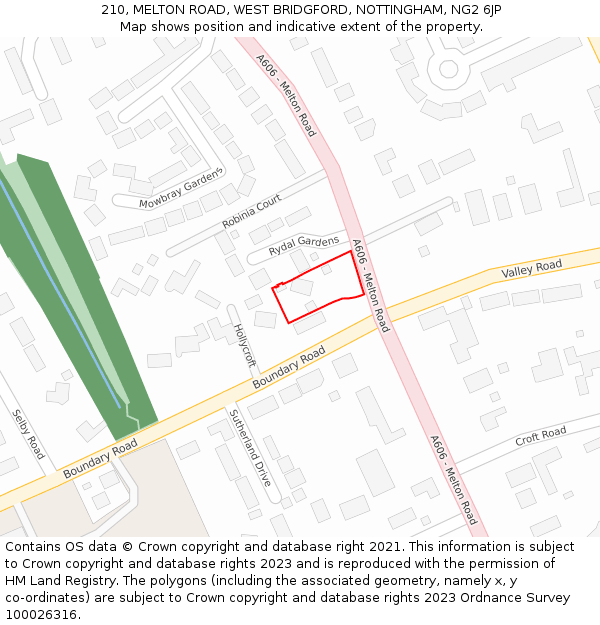 210, MELTON ROAD, WEST BRIDGFORD, NOTTINGHAM, NG2 6JP: Location map and indicative extent of plot