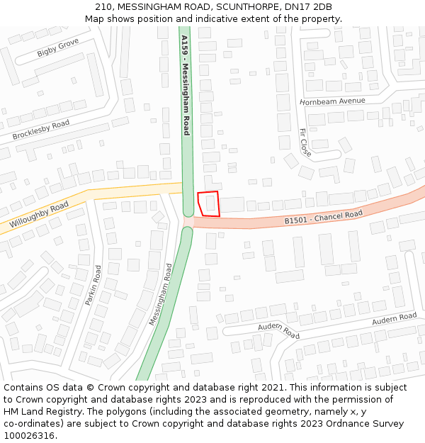 210, MESSINGHAM ROAD, SCUNTHORPE, DN17 2DB: Location map and indicative extent of plot