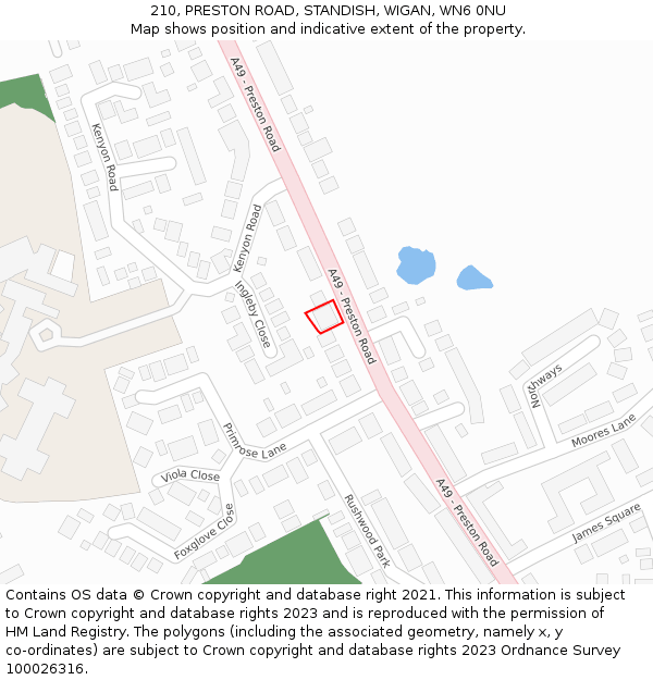 210, PRESTON ROAD, STANDISH, WIGAN, WN6 0NU: Location map and indicative extent of plot