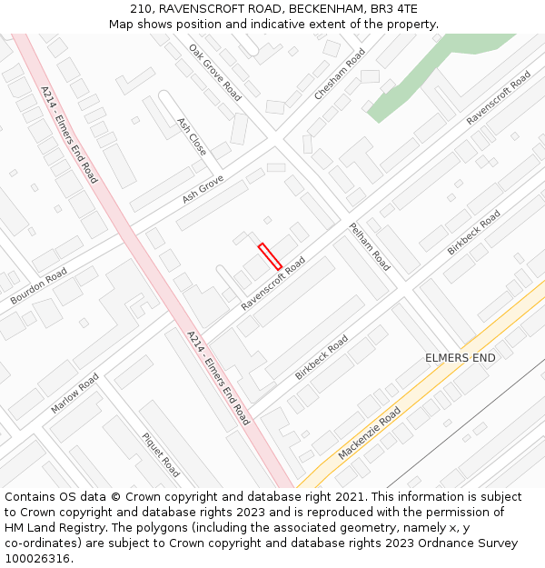 210, RAVENSCROFT ROAD, BECKENHAM, BR3 4TE: Location map and indicative extent of plot